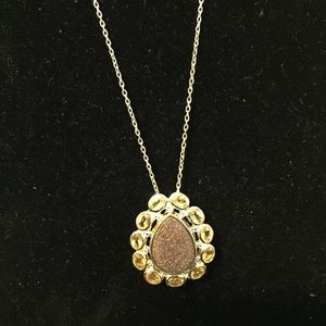 Genuine Red Drusy and Quartz 14K Go/Silver Pendant